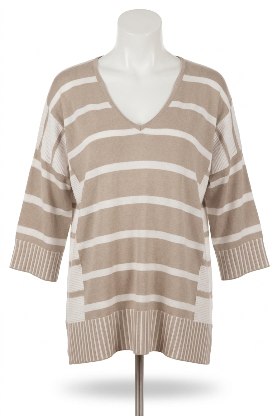 NEW ANGEL APPAREL nautical oversized three-quarter sleeve pullover in taupe whit